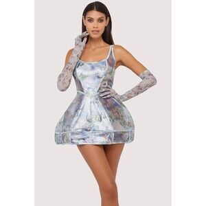 Wolf & Whistle Renaissance Print Boned Underbust Mesh Mini Dress Size US 8